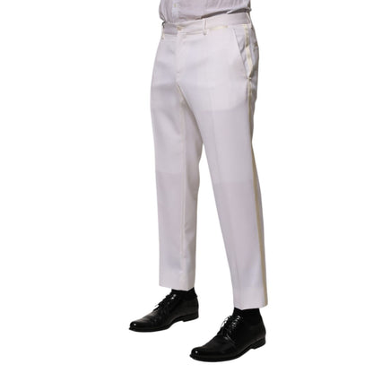Dolce & Gabbana White Polyester Tapered Formal Trouser Pants