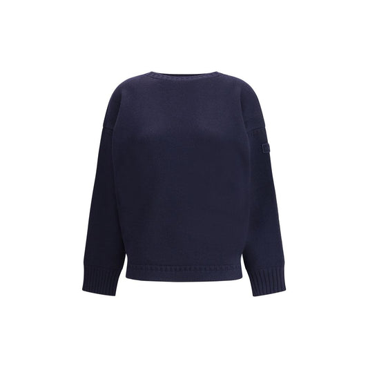 Chloé Blue Wool Sweatshirt featuring an oversized fit with ribbed edges and a delicate Chloé logo on the sleeve for a sophisticated look.