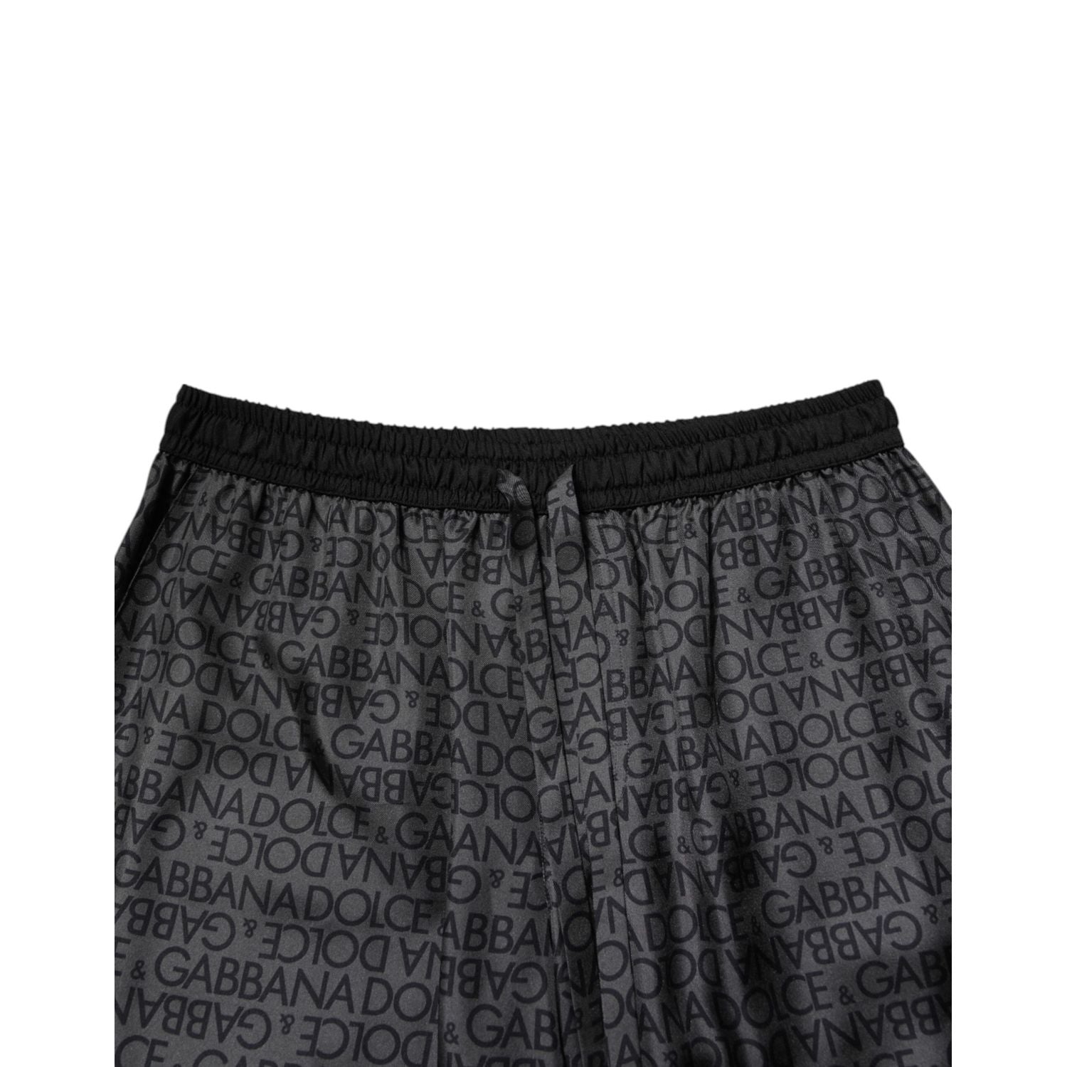 Dolce & Gabbana Gray Black Silk DG Logo Men Bermuda Shorts