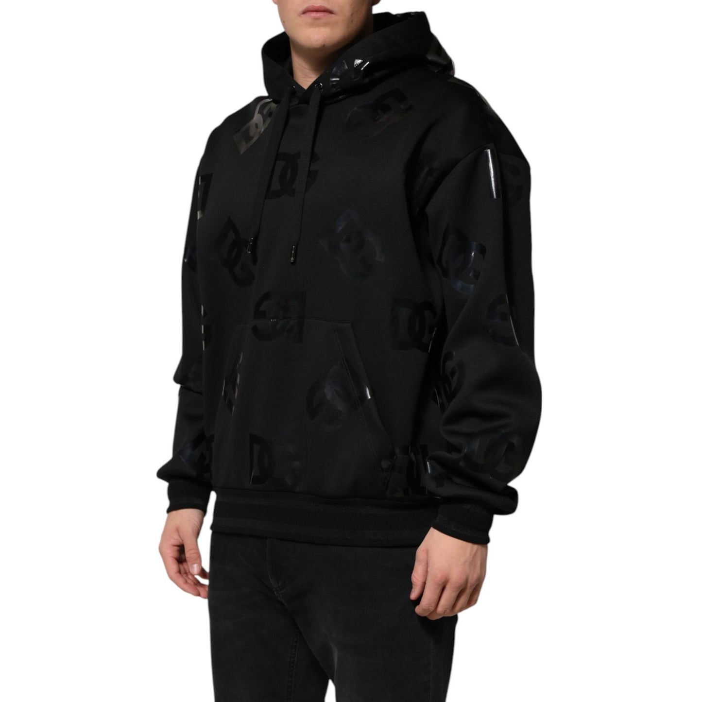 Dolce & Gabbana Black DG Logo Hoodie Metallic Print Sweater