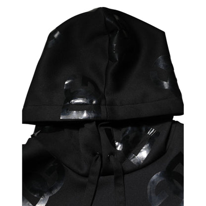 Dolce & Gabbana Black DG Logo Hoodie Metallic Print Sweater