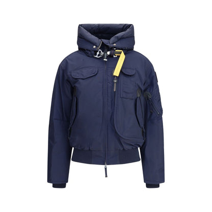 Parajumpers Blue Nylon Bomber with adjustable hood and multiple pockets for versatility and sustainability