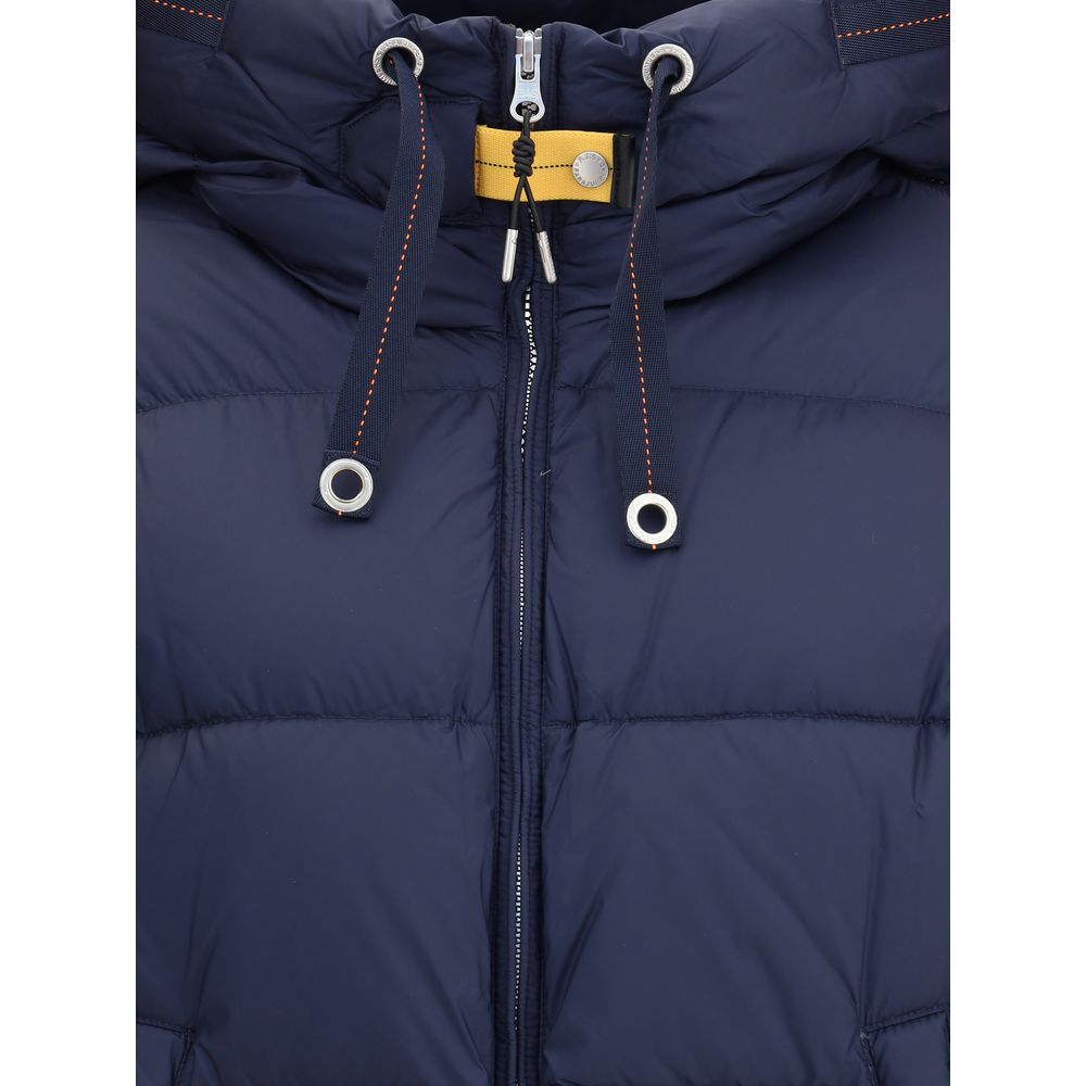 Close-up of Parajumpers Blue Nylon Full-Length Jacket hood and zipper details showcasing durability and style.