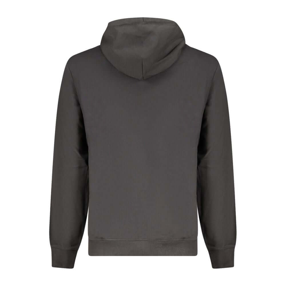 Back view of Tommy Hilfiger Black Cotton Men Sweater with hood, highlighting sleek design and comfort.