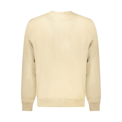 Tommy Hilfiger Beige Cotton Men Sweater, back view, showcasing long sleeves and classic crew neck in a plush brushed finish.