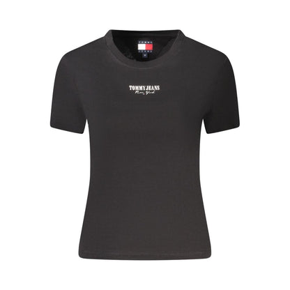 Tommy Hilfiger Black Cotton Women T-Shirt with logo print and modern design, crafted from cotton and recycled viscose blend for eco-friendly fashion.