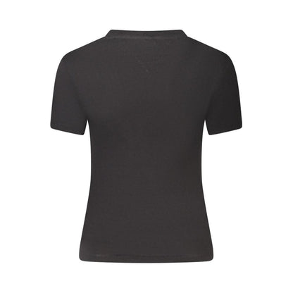 Tommy Hilfiger Black Cotton Women T-Shirt with short sleeves, back view, showcasing sustainable and stylish fashion.