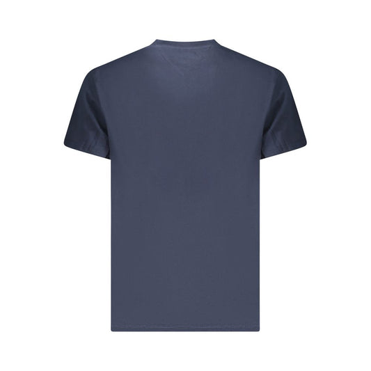 Back view of Tommy Hilfiger Blue Cotton Men T-Shirt showcasing the classic design and eco-friendly materials.