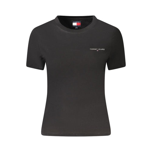 Tommy Hilfiger Black Cotton Women T-Shirt with logo on chest, eco-friendly fashion, short-sleeve crew neck, trendy design.