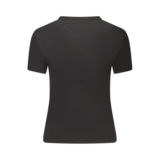 Back view of Tommy Hilfiger Black Cotton Women T-Shirt, featuring short sleeves and crew neck design.