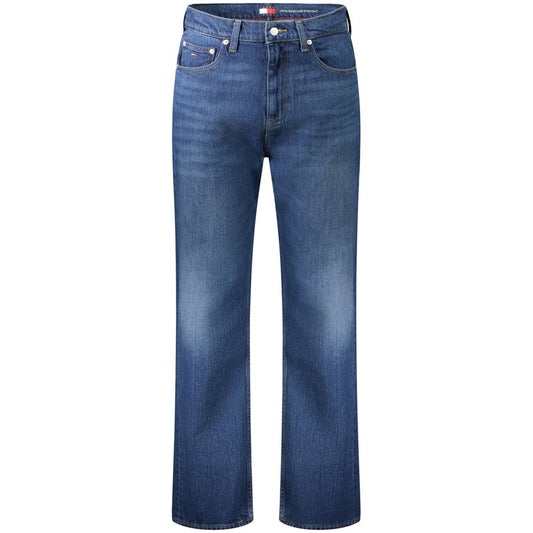 Tommy Hilfiger Blue Cotton Men Jeans, five-pocket style with Tommy embroidery, classic blue denim, comfortable stretch fit