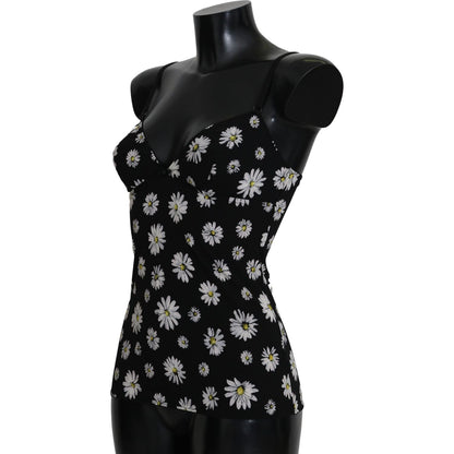 Dolce & Gabbana Black Daisy Print Dress Lingerie Chemisole
