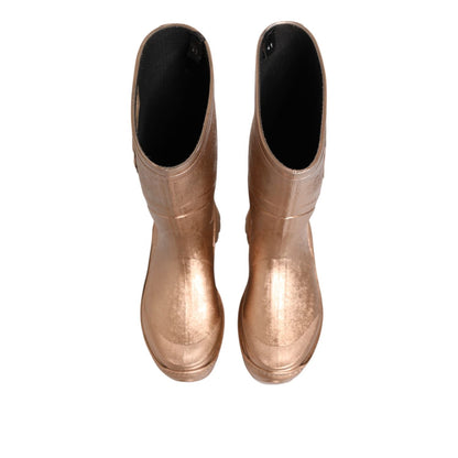 Dolce & Gabbana Rose Gold Rubber Pull On Rain Boots Shoes