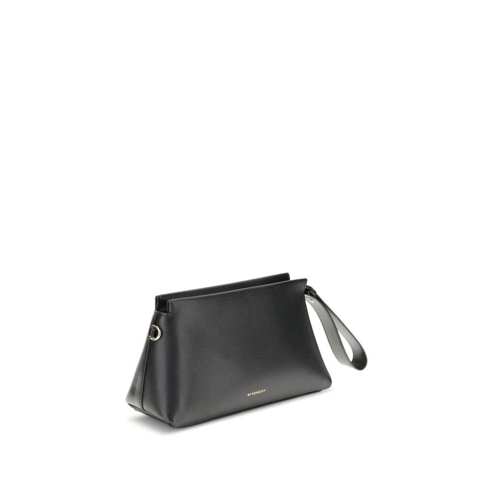Givenchy Black Calf Leather Bos Taurus Clutch Bag with gold signature and zipper closure, featuring a leather shoulder strap.