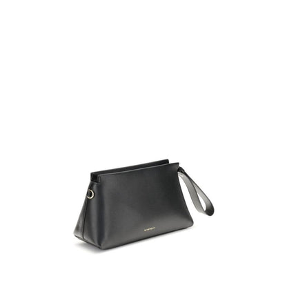 Givenchy Black Calf Leather Bos Taurus Clutch Bag with gold signature and zipper closure, featuring a leather shoulder strap.