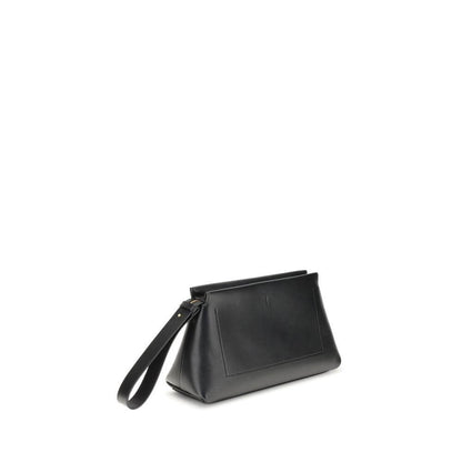 Givenchy Black Calf Leather Bos Taurus Clutch Bag with gold-tone details, featuring a shoulder strap and zipper closure for style and functionality.
