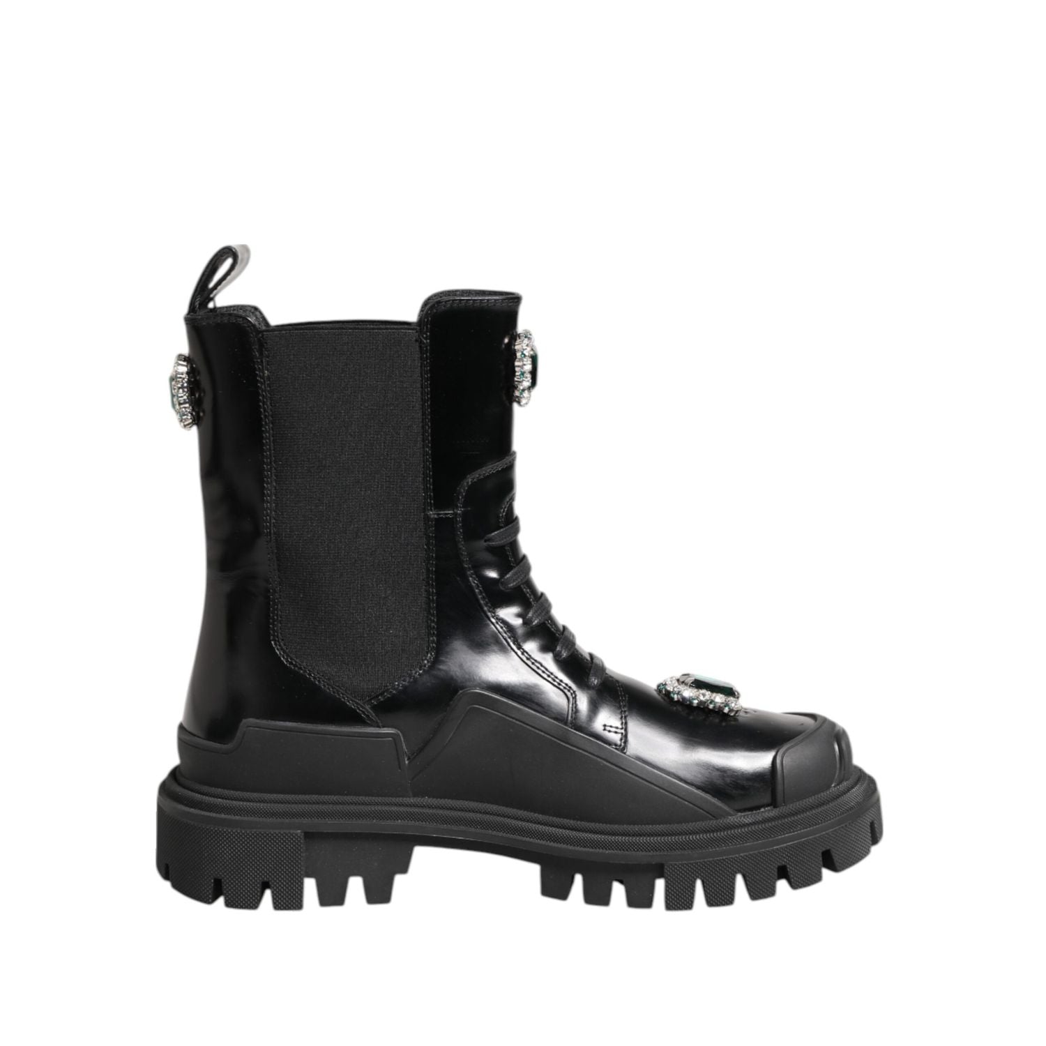 Dolce & Gabbana Black Crystal Embellished Combat Boots Shoes