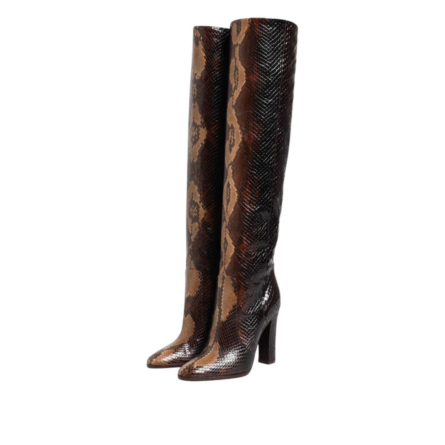 Dolce & Gabbana Brown Python Snakeskin Print Riding Boots Shoes