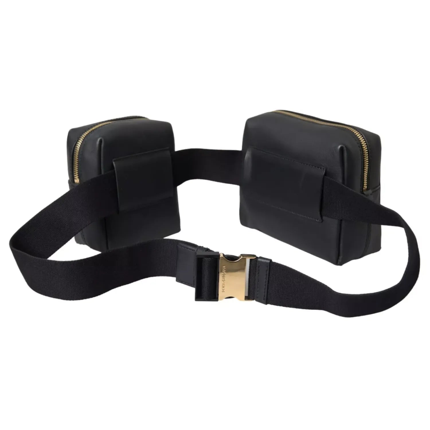 Dolce & Gabbana Black Calfskin Leather Double Waist Belt Fanny Pack Bag