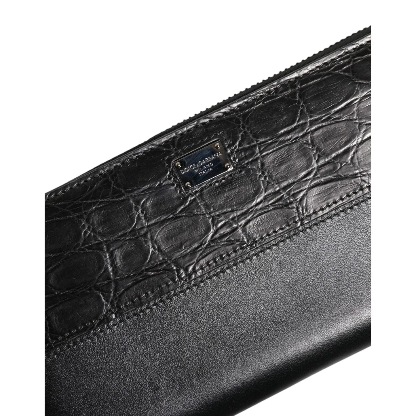Dolce & Gabbana Black Leather Logo Plaque Zip Around Continental Wallet