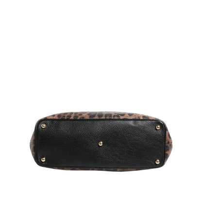 Dolce & Gabbana Brown Leopard GLAM Leather Logo Plaque Tote Bag