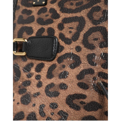 Dolce & Gabbana Brown Leopard GLAM Leather Logo Plaque Tote Bag