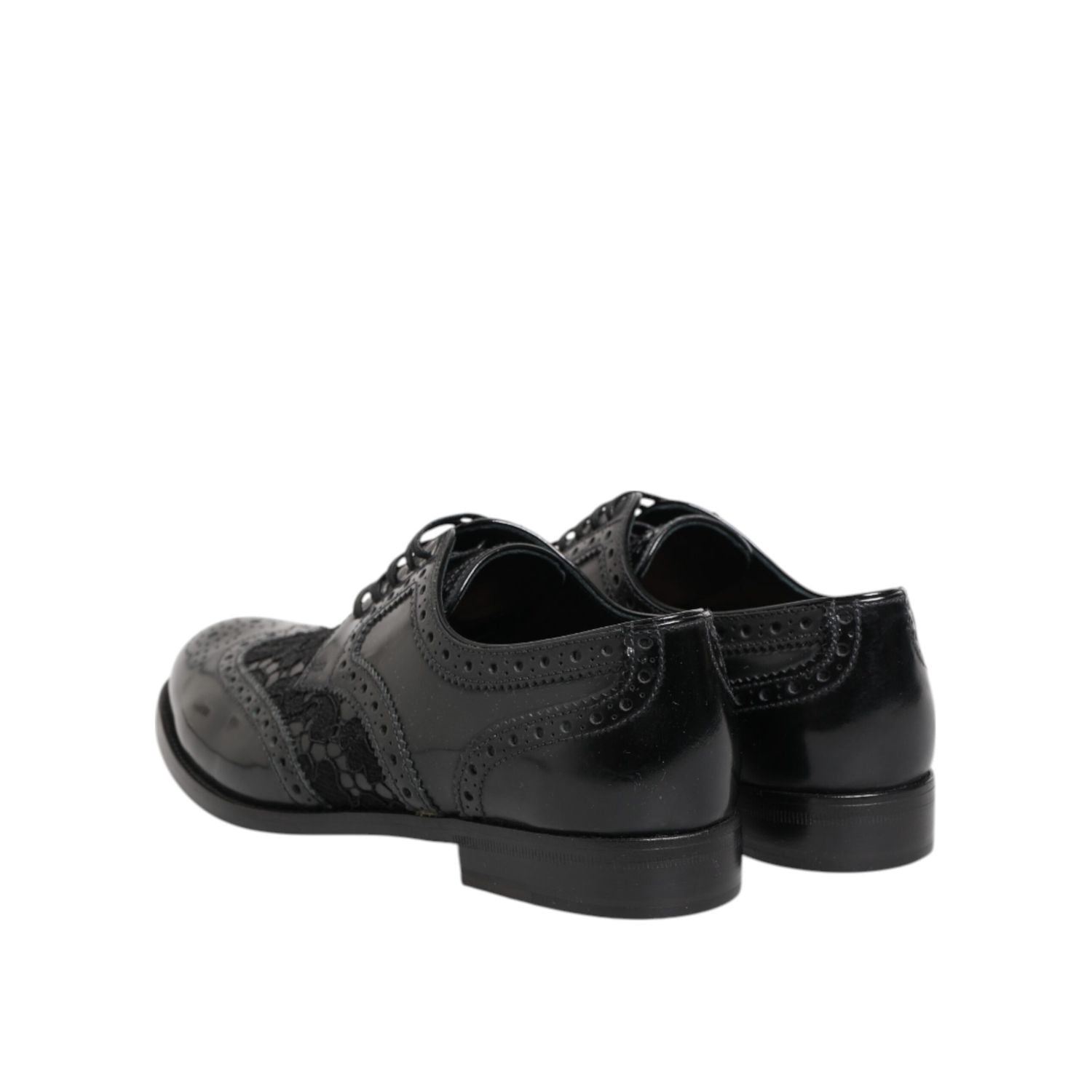 Dolce & Gabbana Black Leather Floral Lace Dress Formal  Shoes