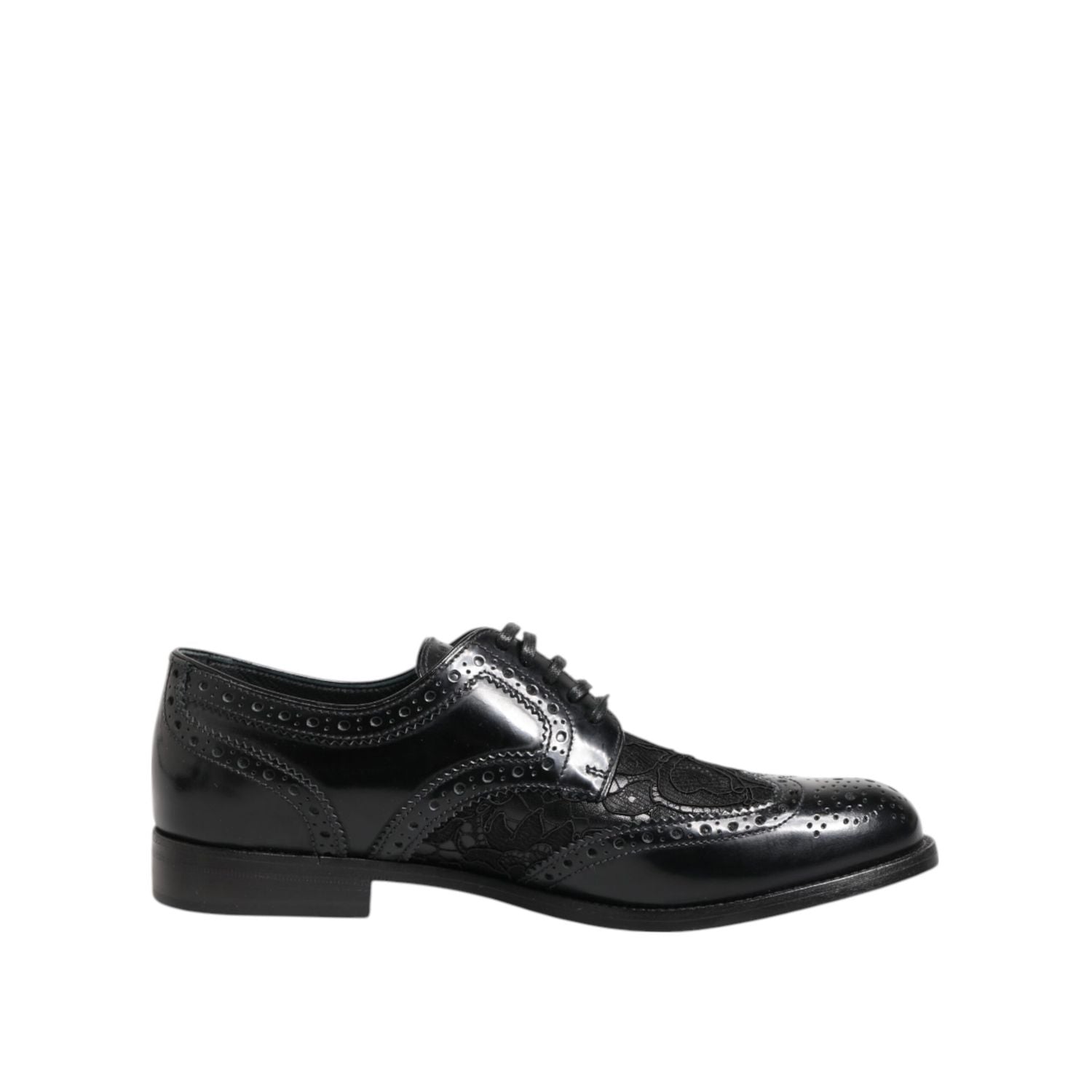 Dolce & Gabbana Black Leather Floral Lace Dress Formal  Shoes