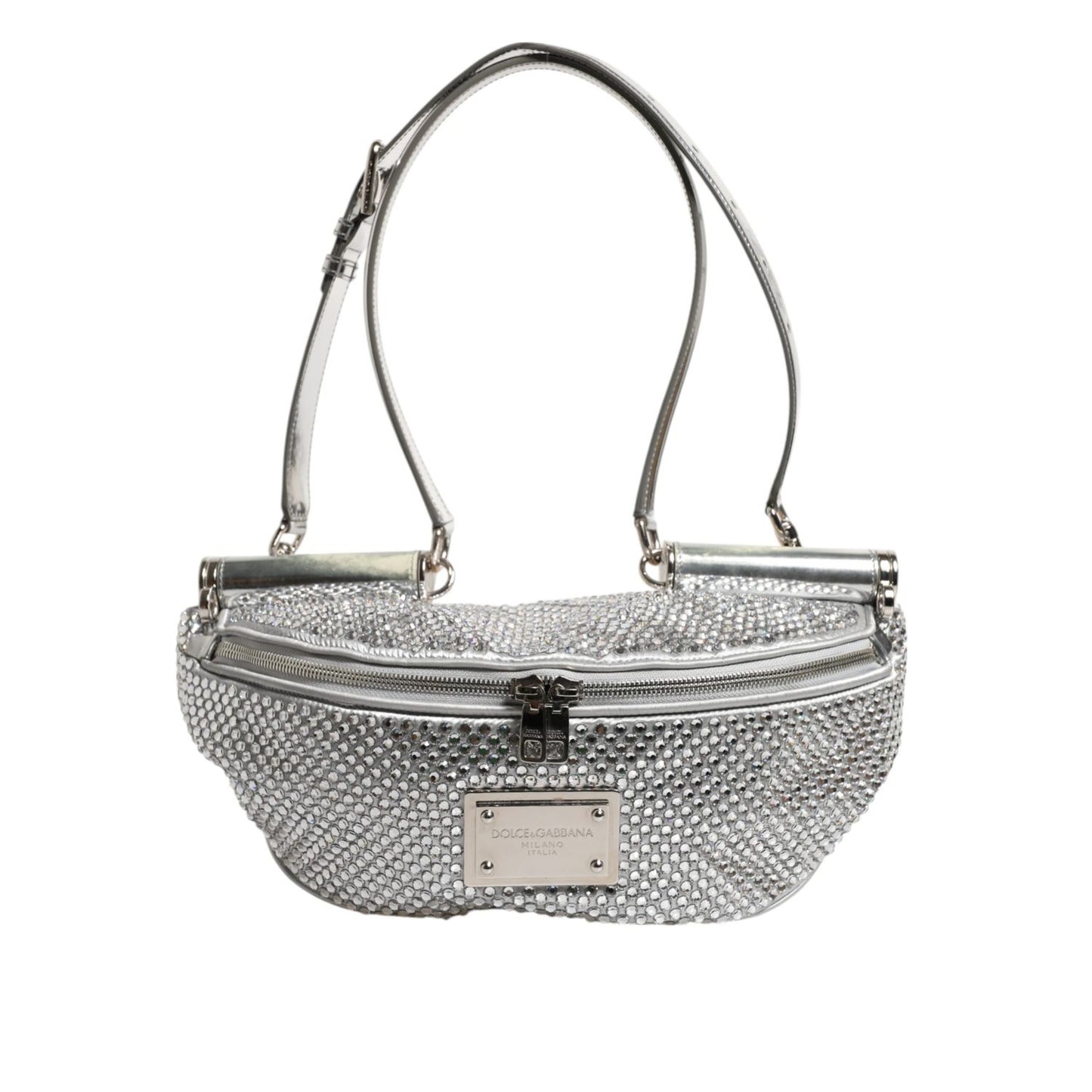 Dolce & Gabbana Silver Crystal-Embellished Belt Strap Bag