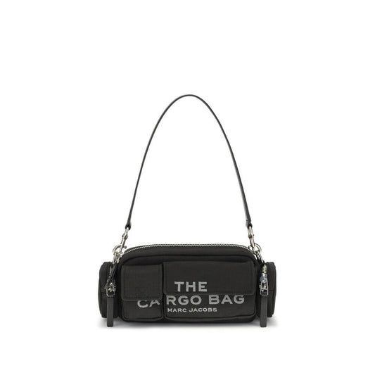 Marc Jacobs Black Canvas Shoulder Bag with four exterior pockets and dual straps, featuring embroidered logo, season AW25.