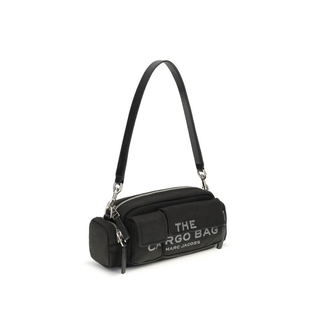Marc Jacobs Black Canvas Shoulder Bag with leather strap and logo embroidery