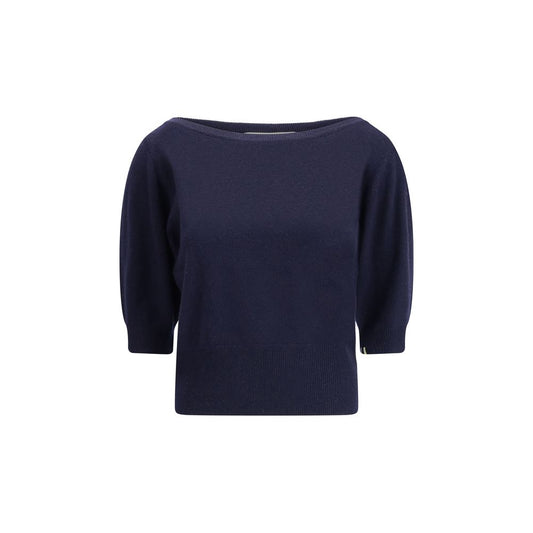 Extreme Cashmere Blue Cashmere Cashmere Sweater with crew neck and short sleeves, part of the Marianne collection for minimal elegance.