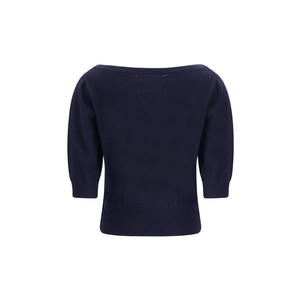 Extreme Cashmere Blue Cashmere Cashmere Sweater with short sleeves and ribbed maxi hemline in a refined, minimal design for AW25.
