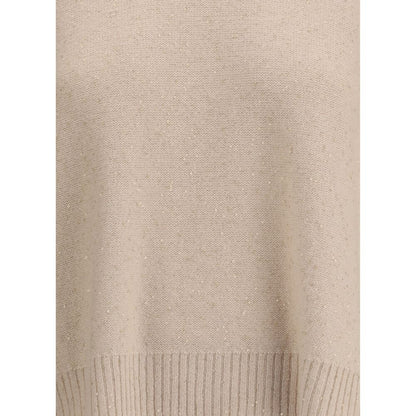 Close-up of Fabiana Filippi Beige Fleece Wool Sweatshirt with sequin detail, ribbed hem, made in Italy.
