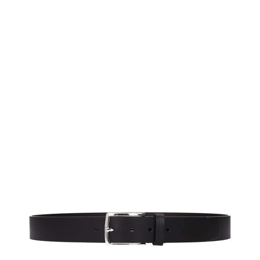 Testoni Black Leather Regular Belt with silver buckle, 3.5 cm height, casual style, front logo, MPN CDO00498755RFN.