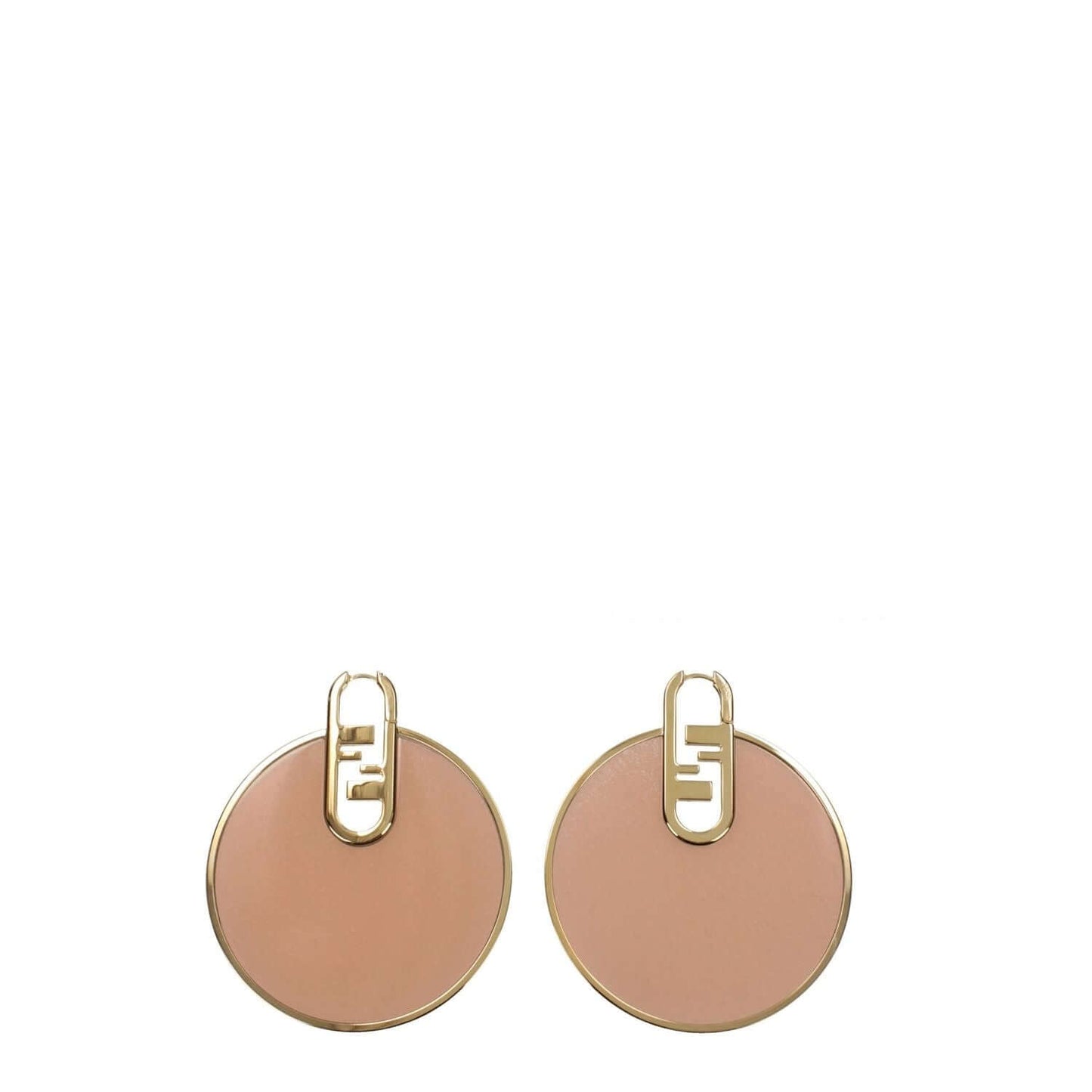 Fendi Pink Plexiglass Earrings with gold hook closure, featuring logo design, made from metal and plexiglass, casual style.