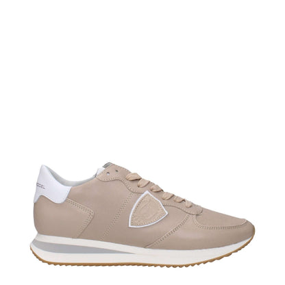 Philippe Model Beige Leather Low Top Sneakers with logo and side details, MPN TZLDWWTB233, code F83336, featuring multicolor accents.