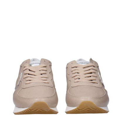 Philippe Model Beige Leather Low Top Sneakers with front logo and side detail in beige leather.