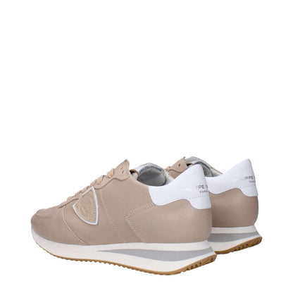 Philippe Model Beige Leather Low Top Sneakers with front and back logo, side detail, intentionally different colors, MPN TZLDWWTB233.