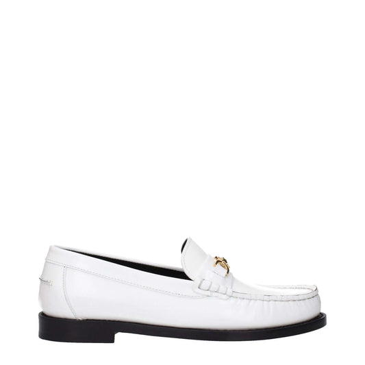 Versace White Leather Slip-On Loafers with front detail and logo, MPN 10121231A087731W00V, side view on white background.