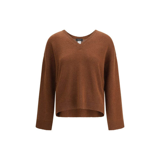 Fabiana Filippi Brown Cashmere Cashmere Sweater with ribbed V-neck, hem, and cuffs, 100% Kashmir, regular fit, made in Italy, AW25 season.