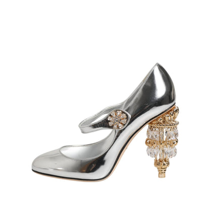 Dolce & Gabbana Silver Chandelier Sculpted Heel Mary Jane Pump Shoes
