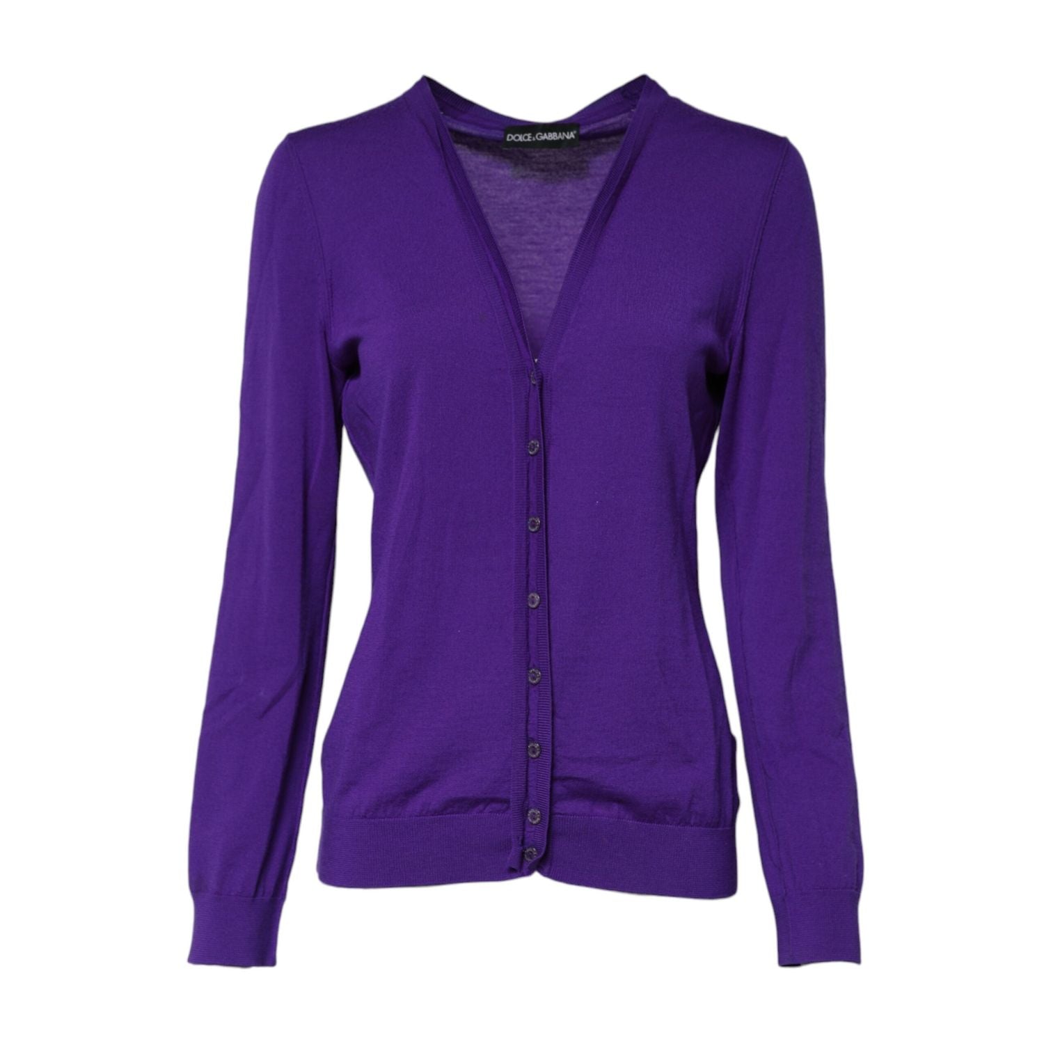 Dolce & Gabbana Purple Wool Knit V-neck Cardigan Sweater