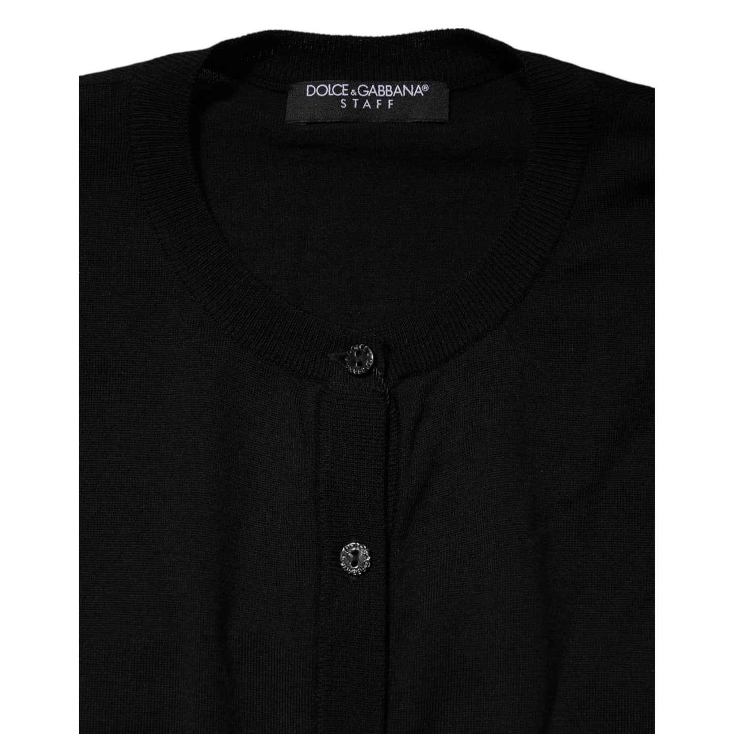 Dolce & Gabbana Black Wool Knit Round Neck Cardigan Sweater