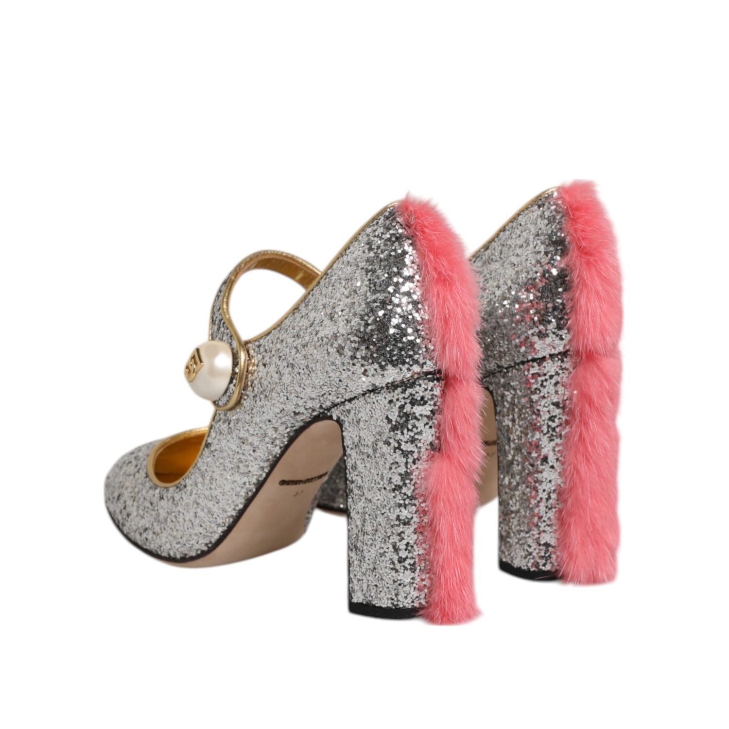 Dolce & Gabbana Silver Glitter Mink Fur VALLY Pump Shoes