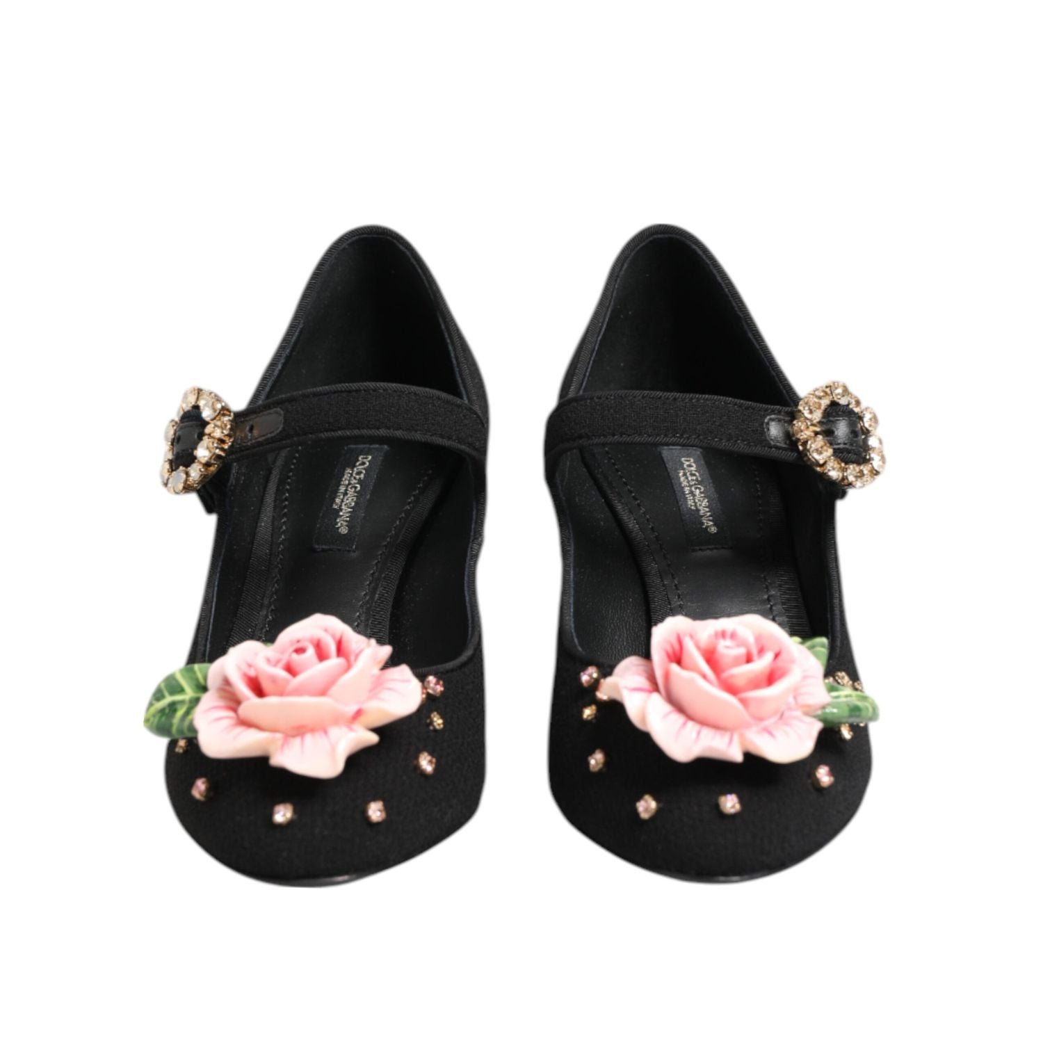 Dolce & Gabbana Black Flower Crystal Embellished Mary Jane Shoes