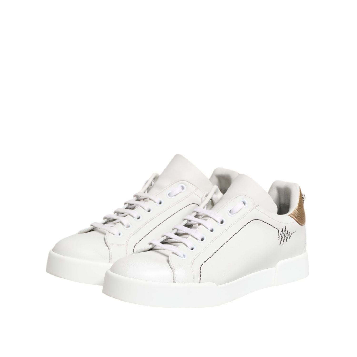 Dolce & Gabbana White Gold Leather Low Top Sneakers Shoes