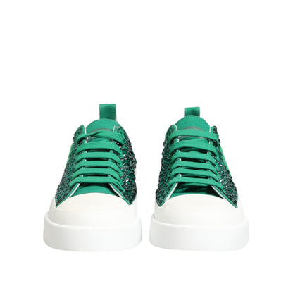 Dolce & Gabbana Green Portofino Crystal DG Logo Sneakers Shoes