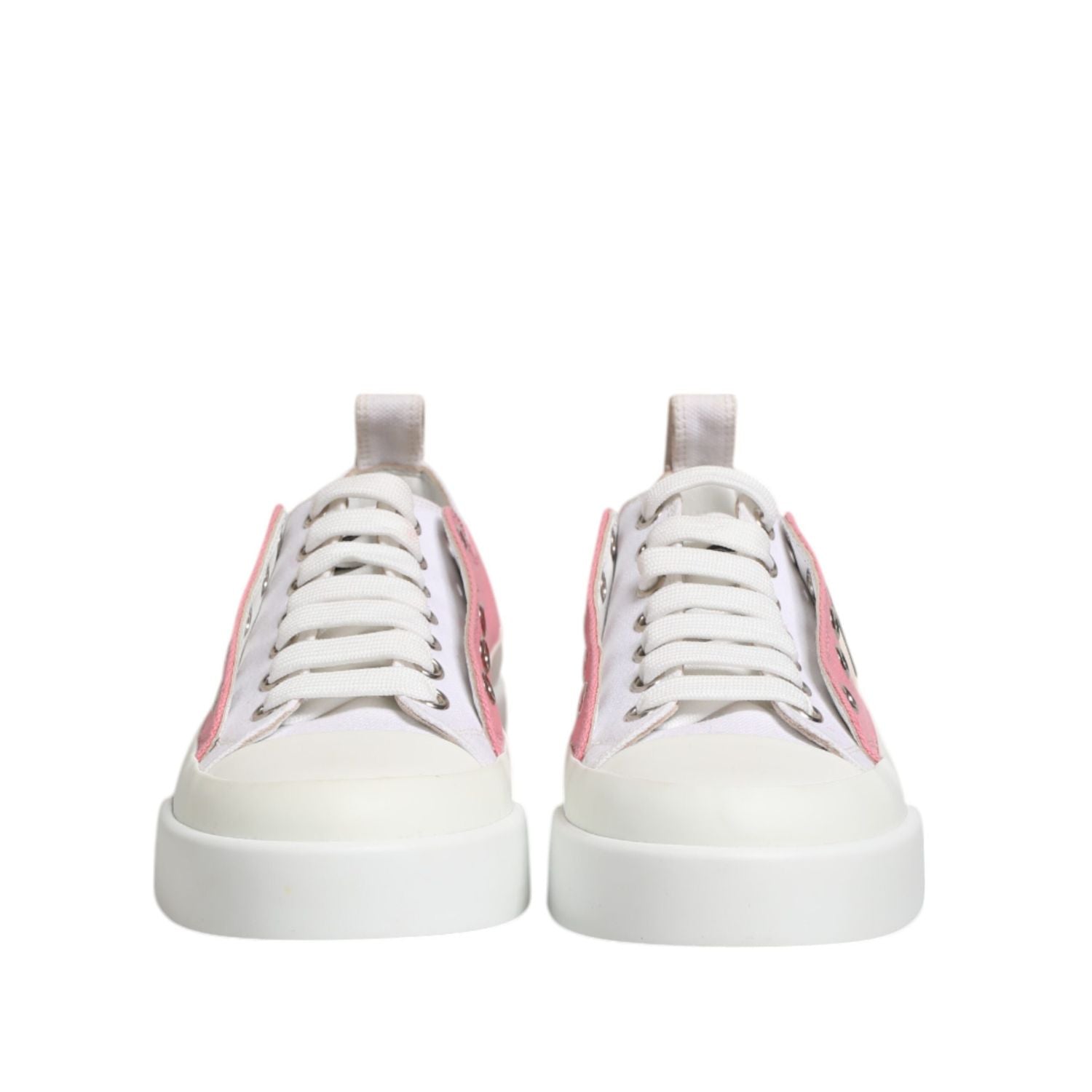 Dolce & Gabbana White Pink Canvas Low Top Sneakers Shoes