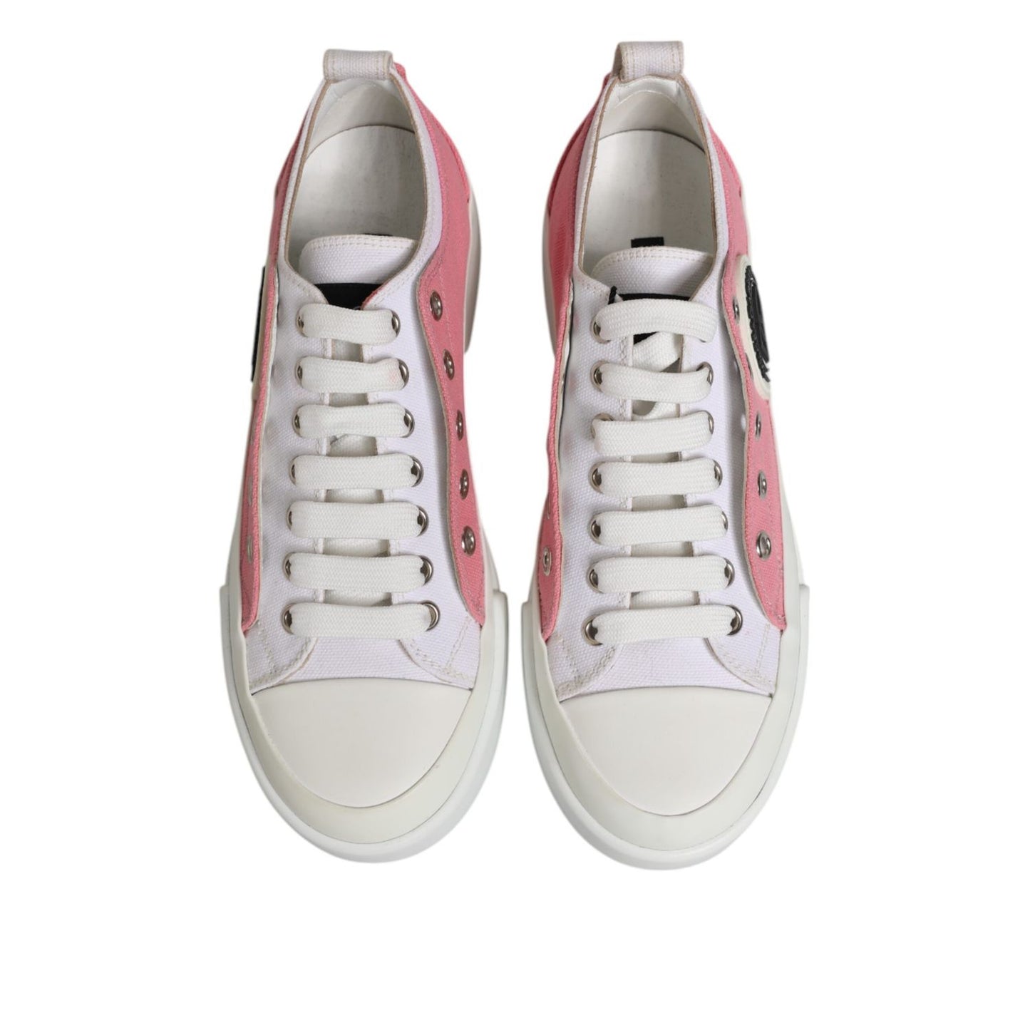 Dolce & Gabbana White Pink Canvas Low Top Sneakers Shoes